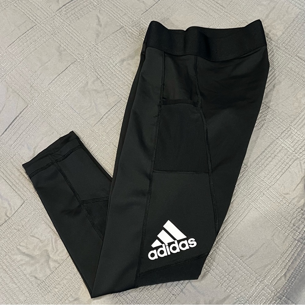 Adidas Womens Aeroready Black Leggings Side Pocket Logo Size M